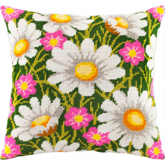 Tapestry Needlepoint pillow kit "Daisies" DIY Printed canvas - DIY-craftkits