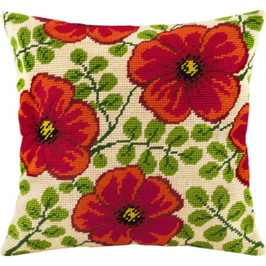 Tapestry Needlepoint pillow kit "Poppies" DIY Printed canvas - DIY-craftkits