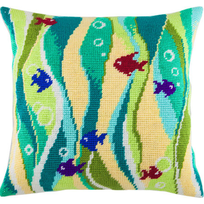 Tapestry Needlepoint pillow kit "Fish" DIY Printed canvas - DIY-craftkits