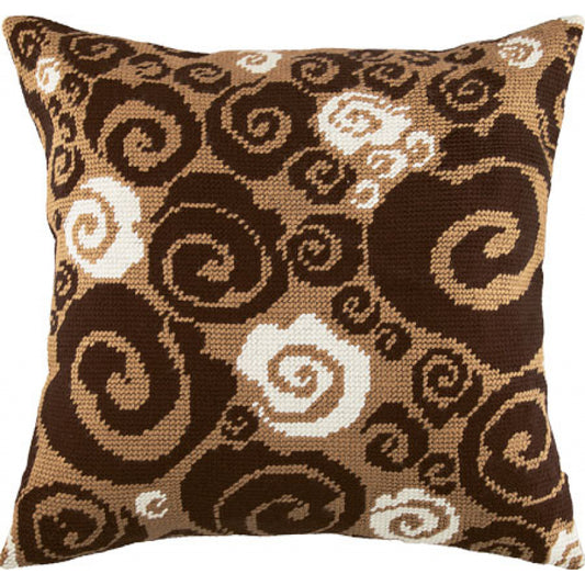 Tapestry Needlepoint pillow kit "Cappuccino" DIY Printed canvas - DIY-craftkits