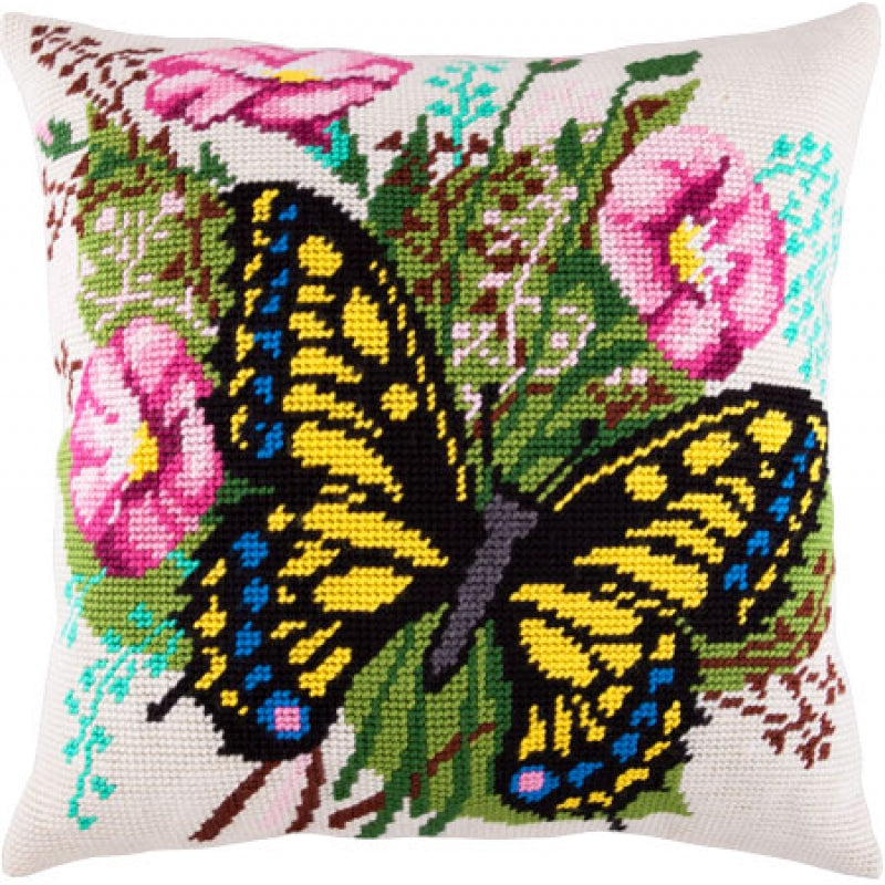 Tapestry Needlepoint pillow kit "Butterfly" DIY Printed canvas - DIY-craftkits