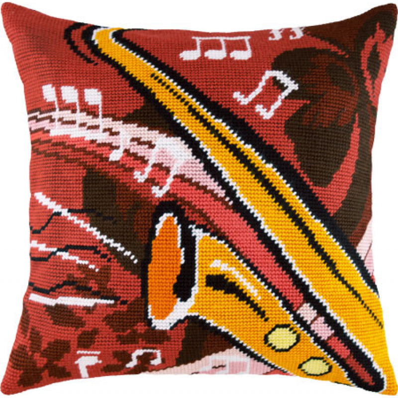 Tapestry Needlepoint pillow kit "Jazz" DIY Printed canvas - DIY-craftkits