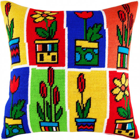 Tapestry Needlepoint pillow kit "Flowers" DIY Printed canvas - DIY-craftkits