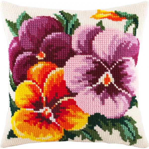 Cross stitch kit Pillow "Violets" DIY Printed canvas - DIY-craftkits