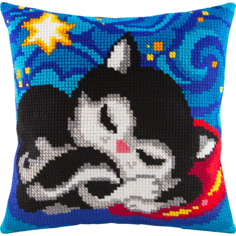 Cross stitch kit Pillow "Cat" DIY Printed canvas - DIY-craftkits