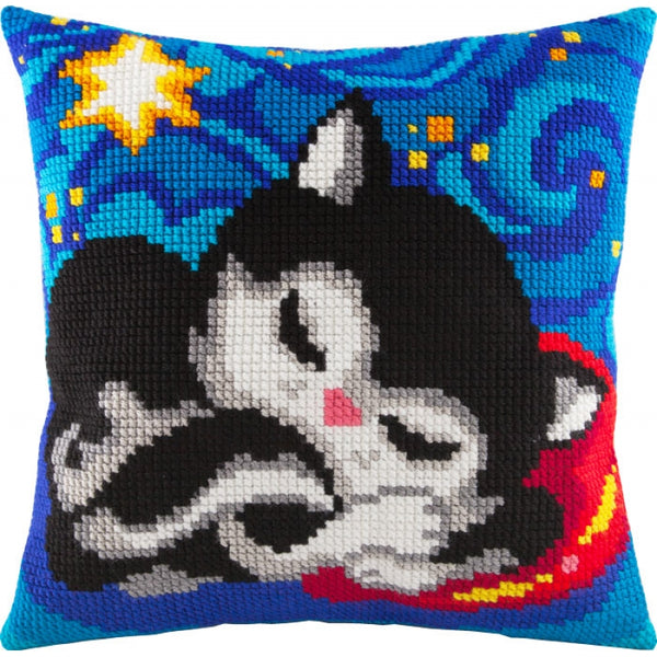 Cross stitch kit Pillow "Cat" DIY Printed canvas - DIY-craftkits