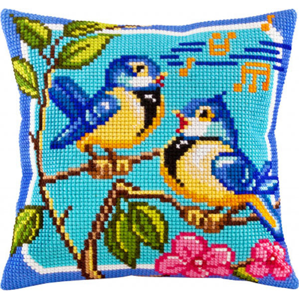 Cross stitch kit Pillow "Birds" DIY Printed canvas - DIY-craftkits