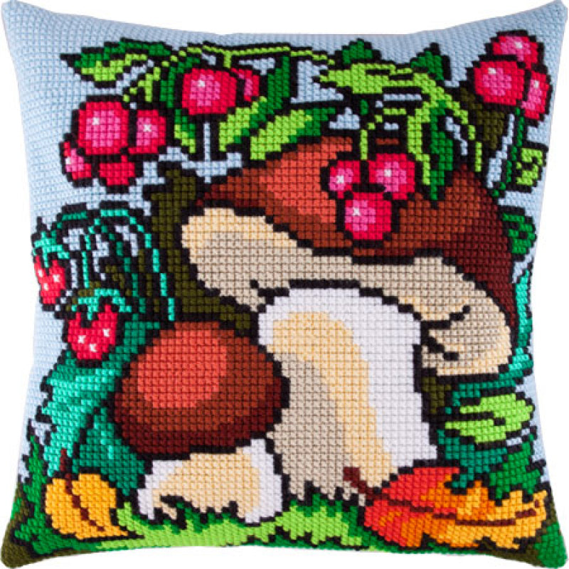 Cross stitch kit Pillow "Mushroom" DIY Printed canvas - DIY-craftkits