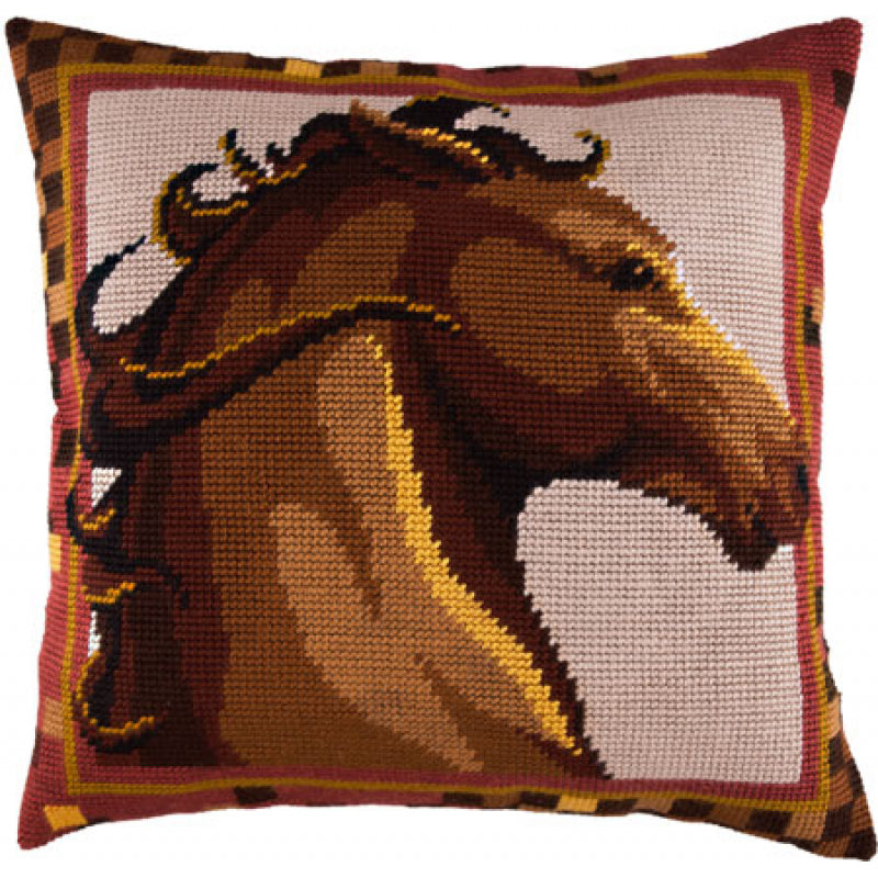 Tapestry Needlepoint pillow kit "Horse" DIY Printed canvas - DIY-craftkits