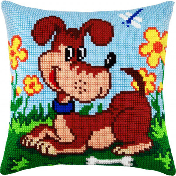 Cross stitch kit Pillow "Dog" DIY Printed canvas - DIY-craftkits