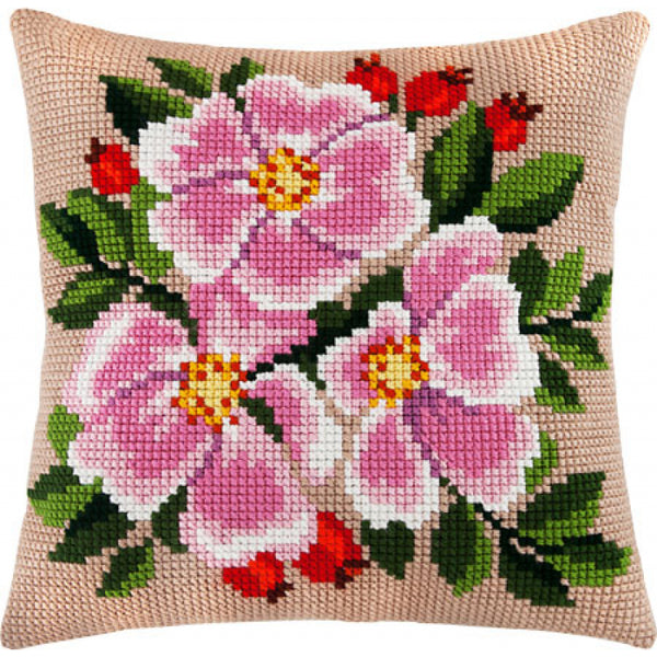 Cross stitch kit Pillow "Rose hip" DIY Printed canvas - DIY-craftkits