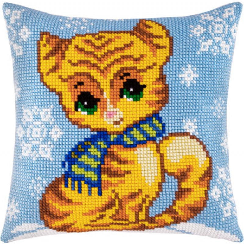 Cross stitch kit Pillow "Cat" DIY Printed canvas - DIY-craftkits