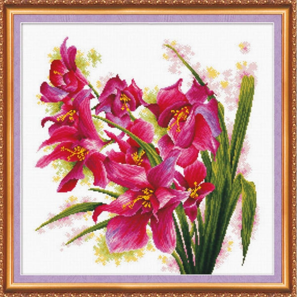 Counted Cross stitch kit Purple orchids DIY Unprinted canvas - DIY-craftkits