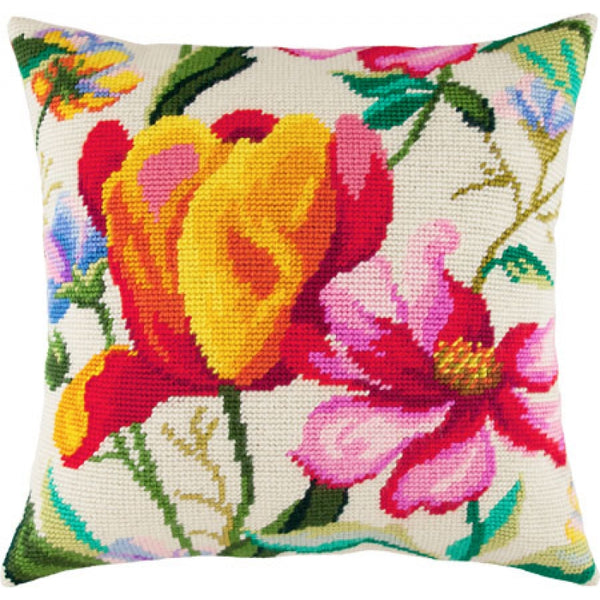 Tapestry Needlepoint pillow kit "Tulip" DIY Printed canvas - DIY-craftkits