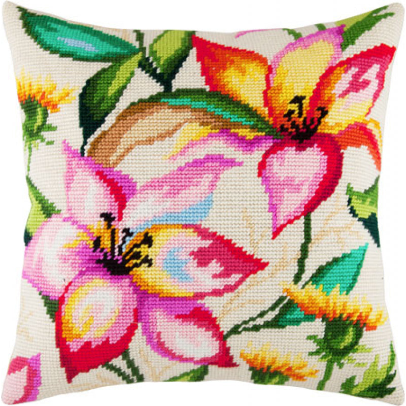 Tapestry Needlepoint pillow kit "Lilies" DIY Printed canvas - DIY-craftkits