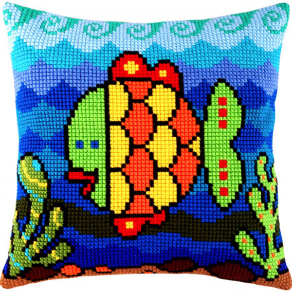 Cross stitch kit Pillow "Fish" DIY Printed canvas - DIY-craftkits