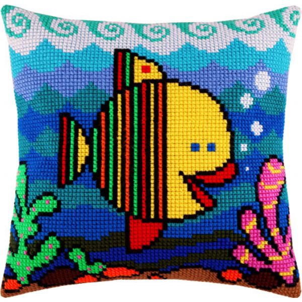 Cross stitch kit Pillow "Fish" DIY Printed canvas - DIY-craftkits