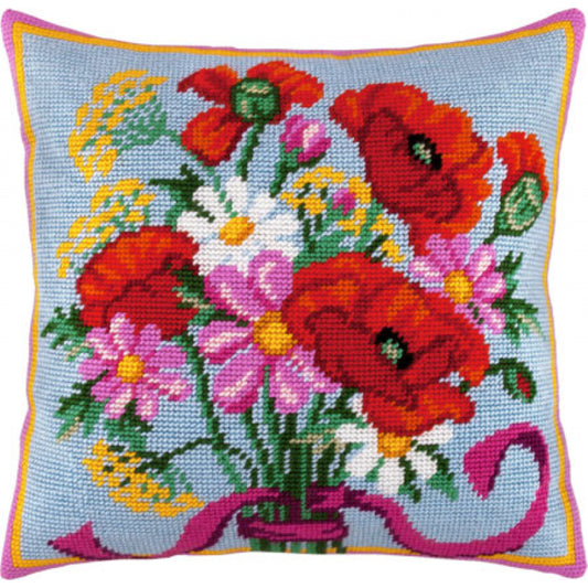 Tapestry Needlepoint pillow kit "Festive bouquet" DIY Printed canvas - DIY-craftkits