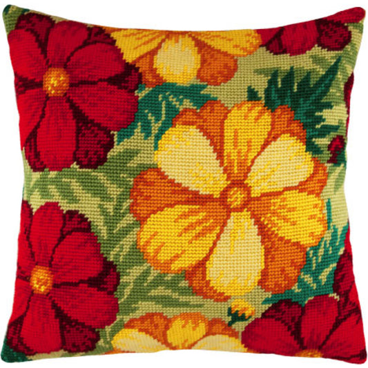 Tapestry Needlepoint pillow kit "Golden petals" DIY Printed canvas - DIY-craftkits