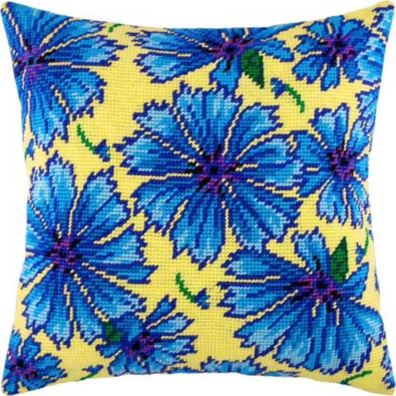 Tapestry Needlepoint pillow kit "Cornflowers" DIY Printed canvas - DIY-craftkits