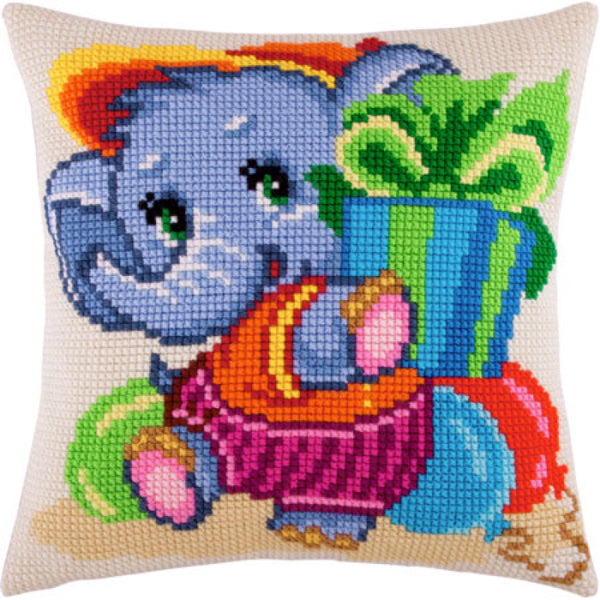 Cross stitch kit Pillow "Baby elephant" DIY Printed canvas - DIY-craftkits