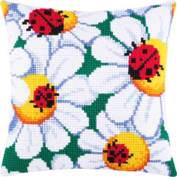 Cross stitch kit Pillow "Ladybugs" DIY Printed canvas - DIY-craftkits