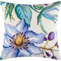 Cross stitch kit Pillow "Clematis" DIY Printed canvas - DIY-craftkits