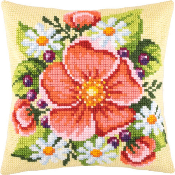 Cross stitch kit Pillow "Flowers" DIY Printed canvas - DIY-craftkits