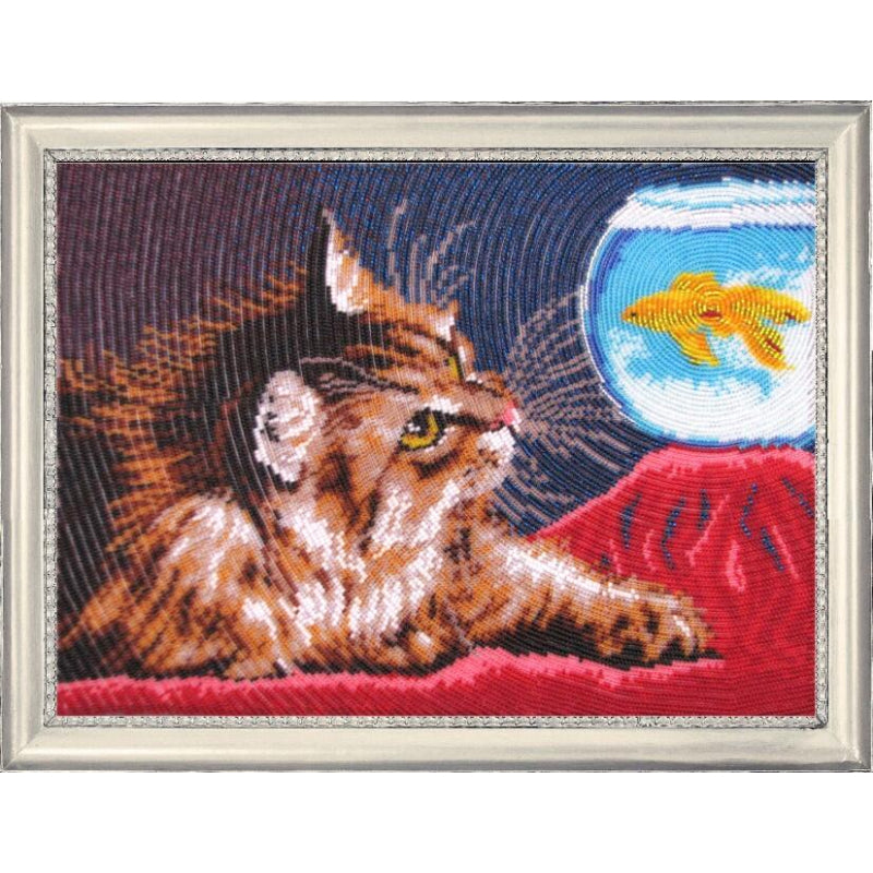 Bead embroidery kit Cat DIY Beadwork Beading Bead stitching - DIY-craftkits