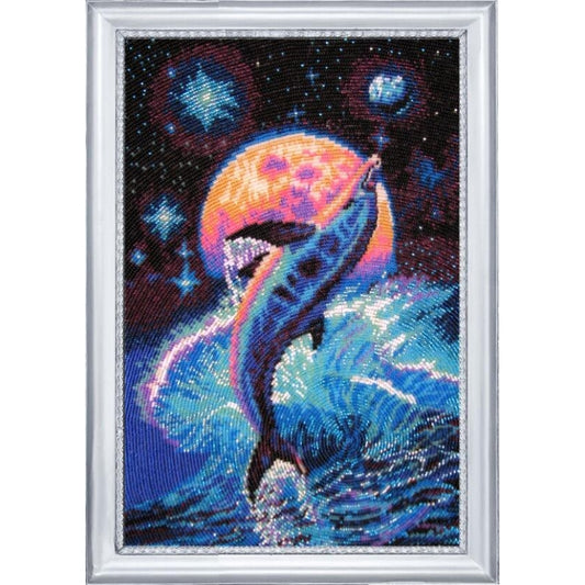 Bead embroidery kit Dolphin DIY Beadwork Beading Bead stitching - DIY-craftkits