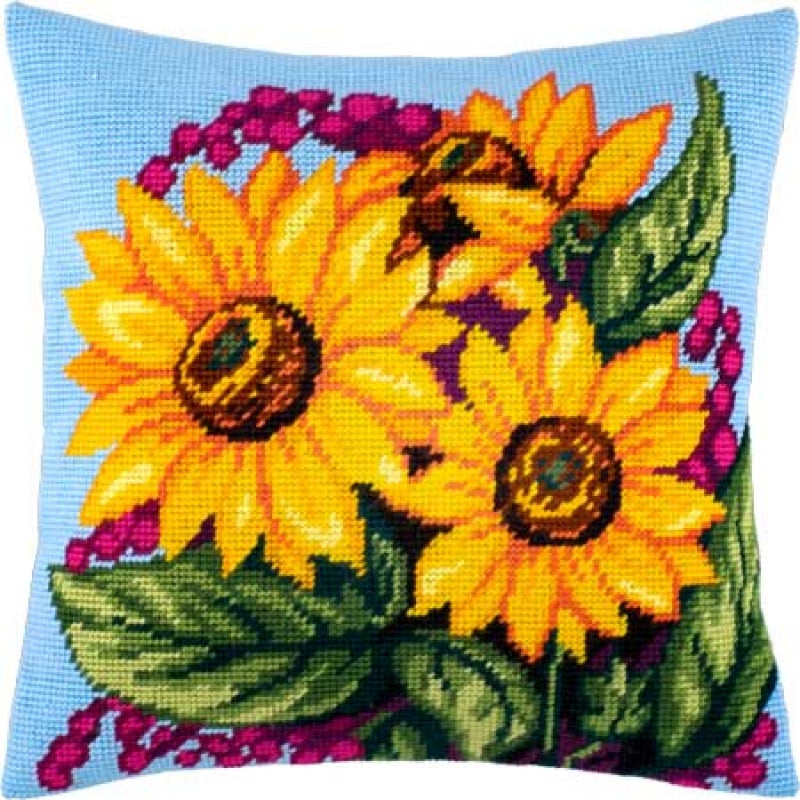 Tapestry Needlepoint pillow kit "Sunflowers" DIY Printed canvas - DIY-craftkits