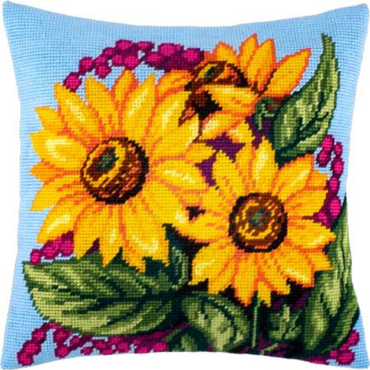 Tapestry Needlepoint pillow kit "Sunflowers" DIY Printed canvas - DIY-craftkits