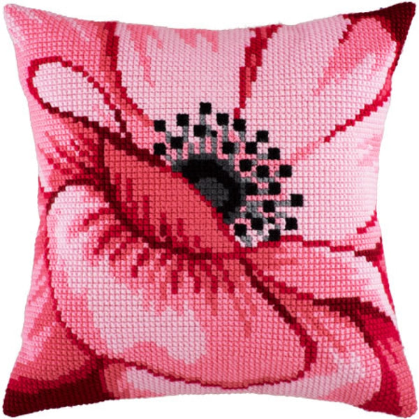 Cross stitch kit Pillow "Pink flower" DIY Printed canvas - DIY-craftkits