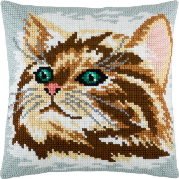 Cross stitch kit Pillow "Cat" DIY Printed canvas - DIY-craftkits