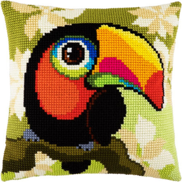 Cross stitch kit Pillow "Toucan" DIY Printed canvas - DIY-craftkits