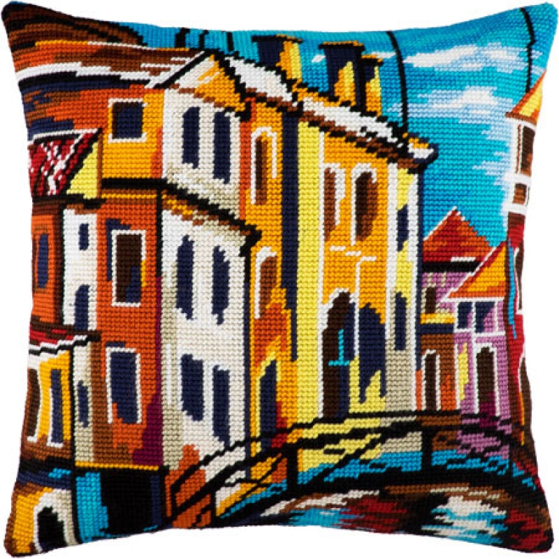 Tapestry Needlepoint pillow kit "Venice" DIY Printed canvas - DIY-craftkits