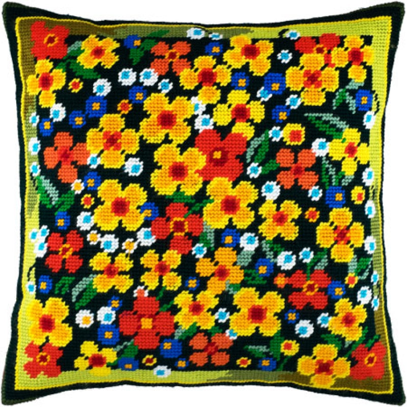 Tapestry Needlepoint pillow kit "Flowers" DIY Printed canvas - DIY-craftkits