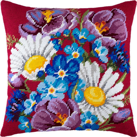 Tapestry Needlepoint pillow kit "Flowers" DIY Printed canvas - DIY-craftkits