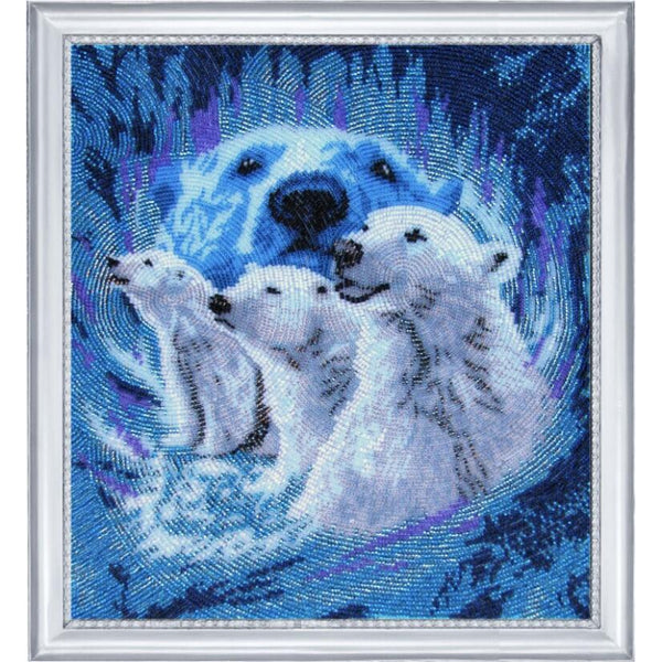 Bead embroidery kit White bears DIY Beadwork Beading Bead stitching - DIY-craftkits