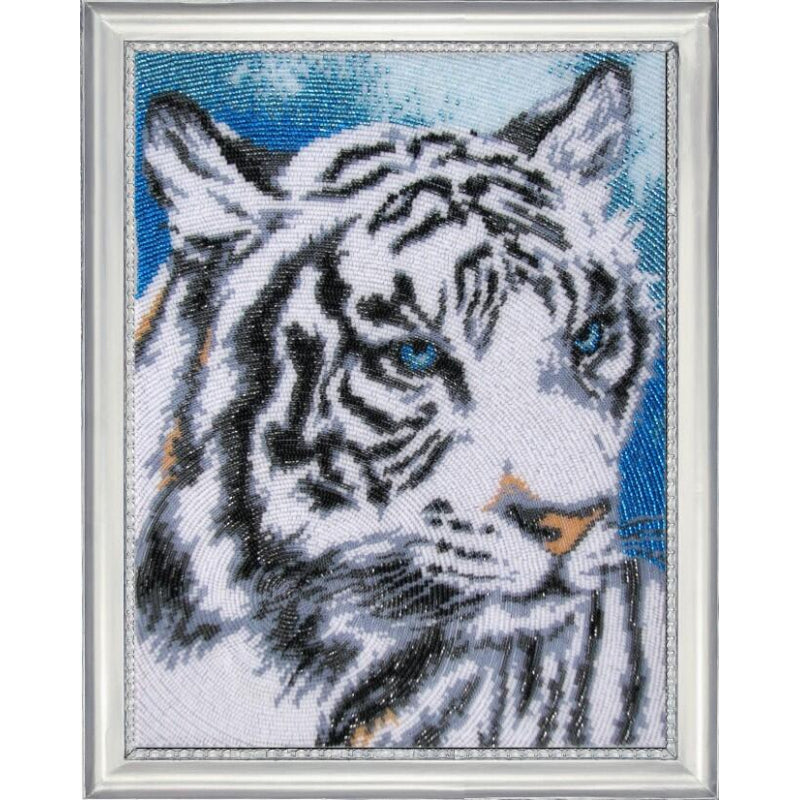 Bead embroidery kit White tiger DIY Beadwork Beading Bead stitching - DIY-craftkits