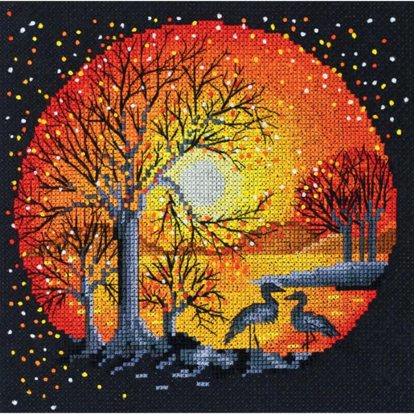 Counted Cross stitch kit Herons at sunset DIY Unprinted canvas - DIY-craftkits