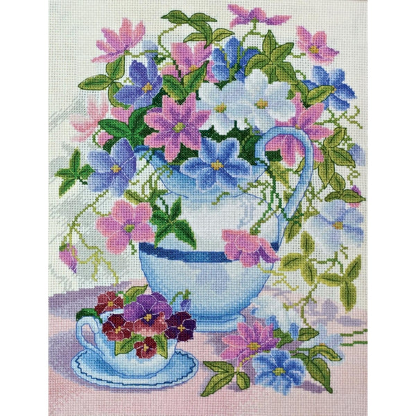 Counted Cross stitch kit Clematis DIY Unprinted canvas - DIY-craftkits