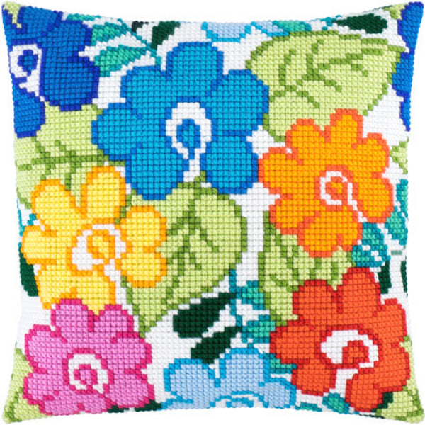 Cross stitch kit Pillow "Summer flowers" DIY Printed canvas - DIY-craftkits