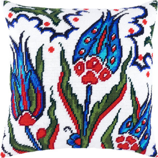 Tapestry Needlepoint pillow kit "Turkish tulips" DIY Printed canvas - DIY-craftkits