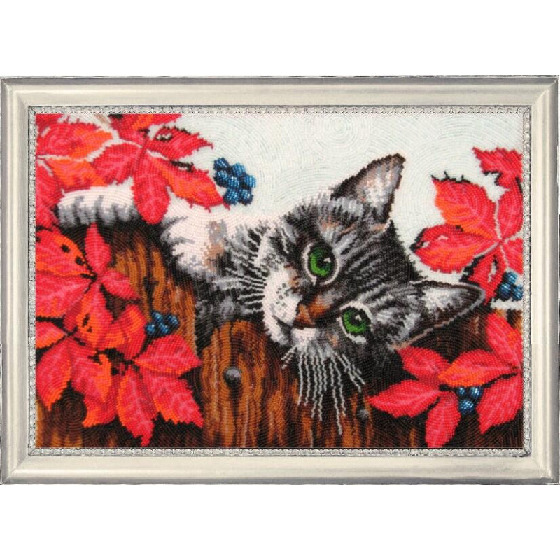 Bead embroidery kit Cat DIY Beadwork Beading Bead stitching - DIY-craftkits