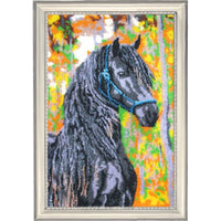 Bead embroidery kit Black horse DIY Beadwork Beading Bead stitching - DIY-craftkits