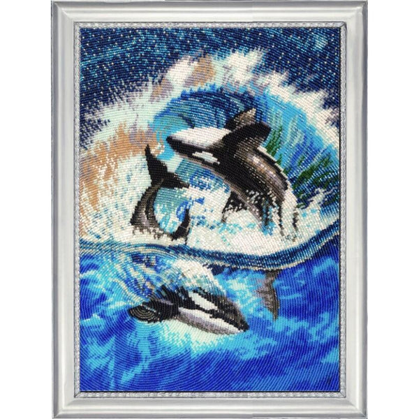 Bead embroidery kit Killer whales DIY Beadwork Beading Bead stitching - DIY-craftkits
