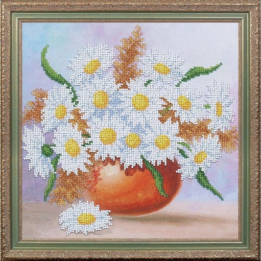 Bead embroidery kit Chamomile DIY Beadwork Beading Bead stitching - DIY-craftkits