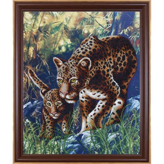 Bead embroidery kit Leopard DIY Beadwork Beading Bead stitching - DIY-craftkits