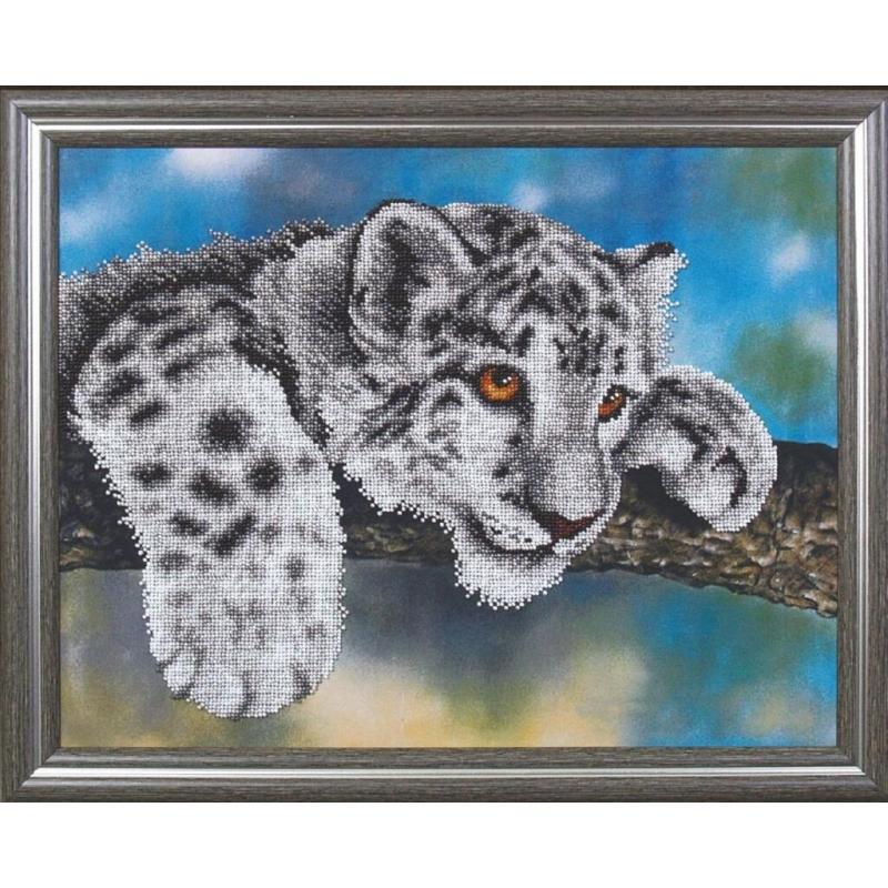 Bead embroidery kit Snow Leopard DIY Beadwork Beading Bead stitching - DIY-craftkits